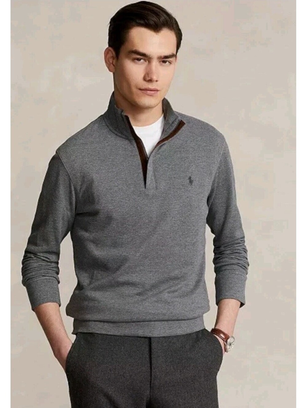 Polo Ralph Lauren Seater Mens 2XL Gray Chevron Double-Knit 1/4 Zip Pullover $198